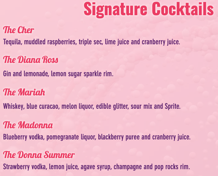 a sample of the bar's signature cocktails 